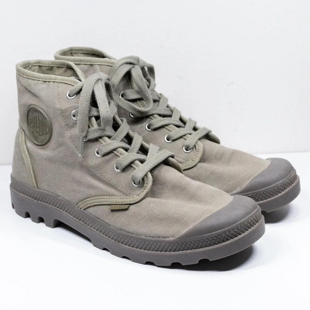 PALLADIUM Pampa Hi Canvas Lug Sole Combat Boots Gorpcore Dark Olive Mens Sz 10